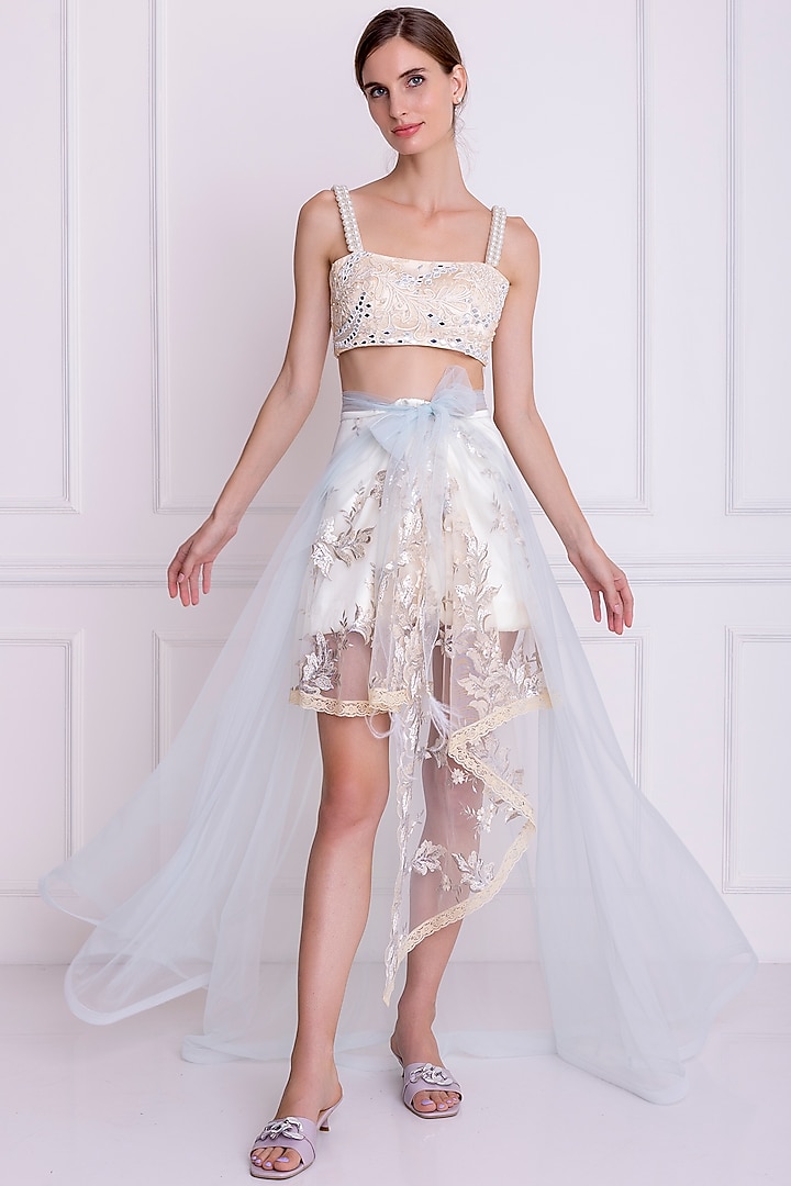 Ivory Nude Embellished Bustier by Dilnaz Karbhary at Pernia's Pop Up Shop