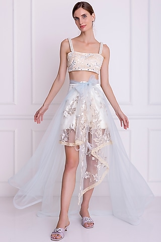 Ivory Nude Embellished Bustier by Dilnaz Karbhary