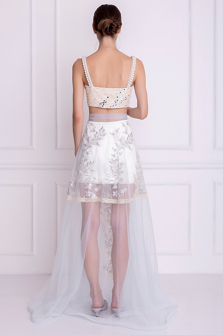 Ivory Nude Embellished Bustier by Dilnaz Karbhary at Pernia's Pop Up Shop