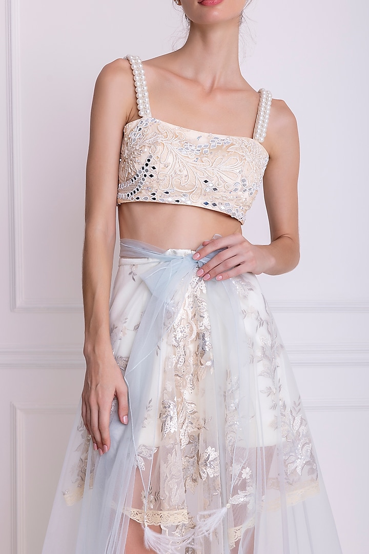 Ivory Nude Embellished Bustier by Dilnaz Karbhary