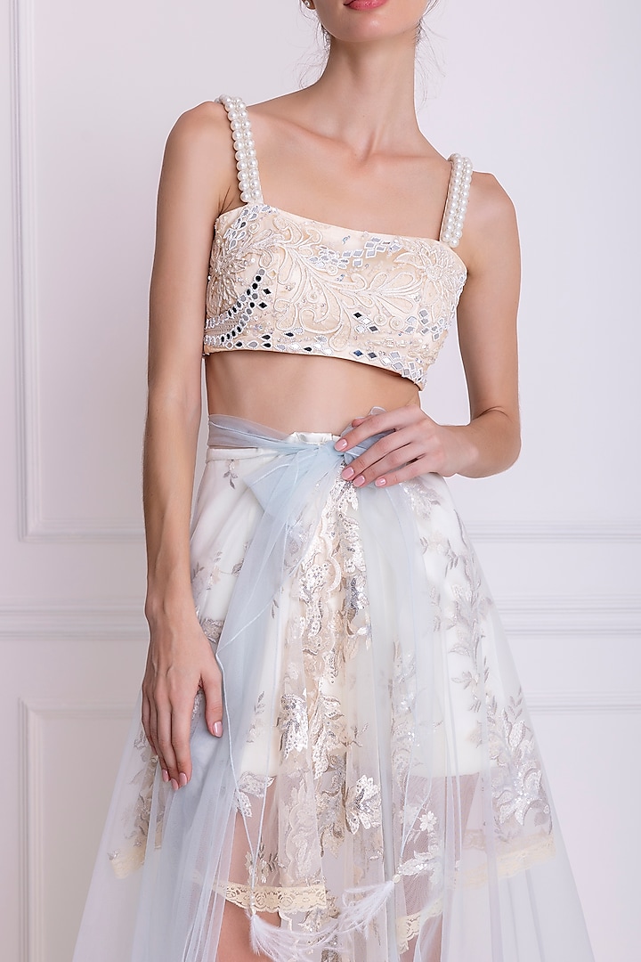 Ivory Nude Embellished Bustier by Dilnaz Karbhary at Pernia's Pop Up Shop