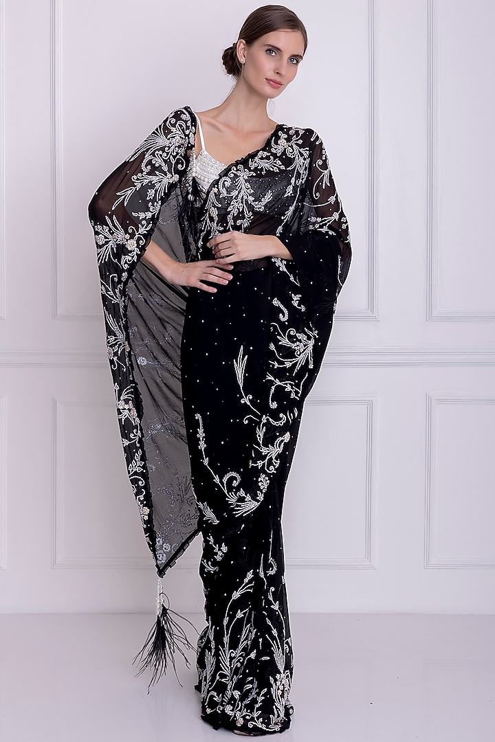 Black Embellished Saree by Dilnaz Karbhary