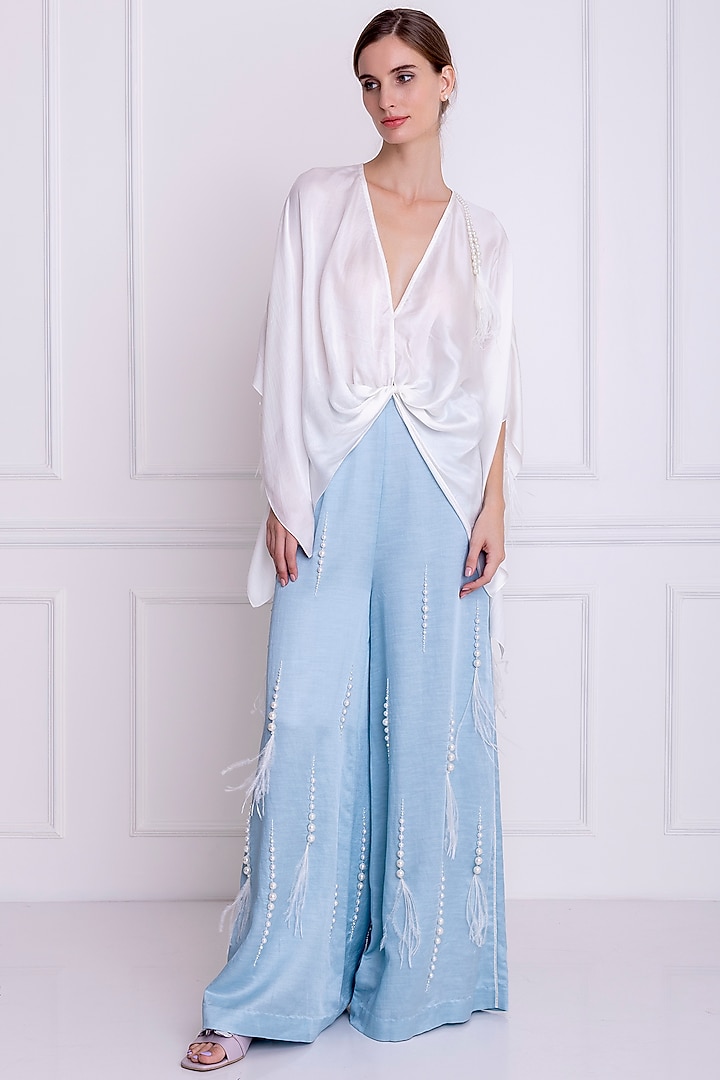 Ivory Embellished Kaftan Top by Dilnaz Karbhary at Pernia's Pop Up Shop