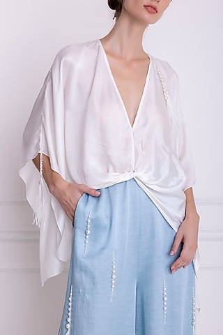 Ivory Embellished Kaftan Top by Dilnaz Karbhary
