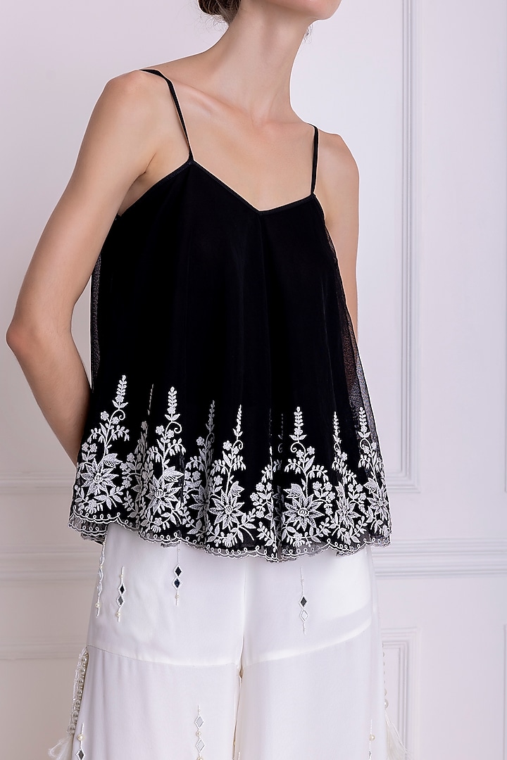 Black Embroidered Camisole by Dilnaz Karbhary