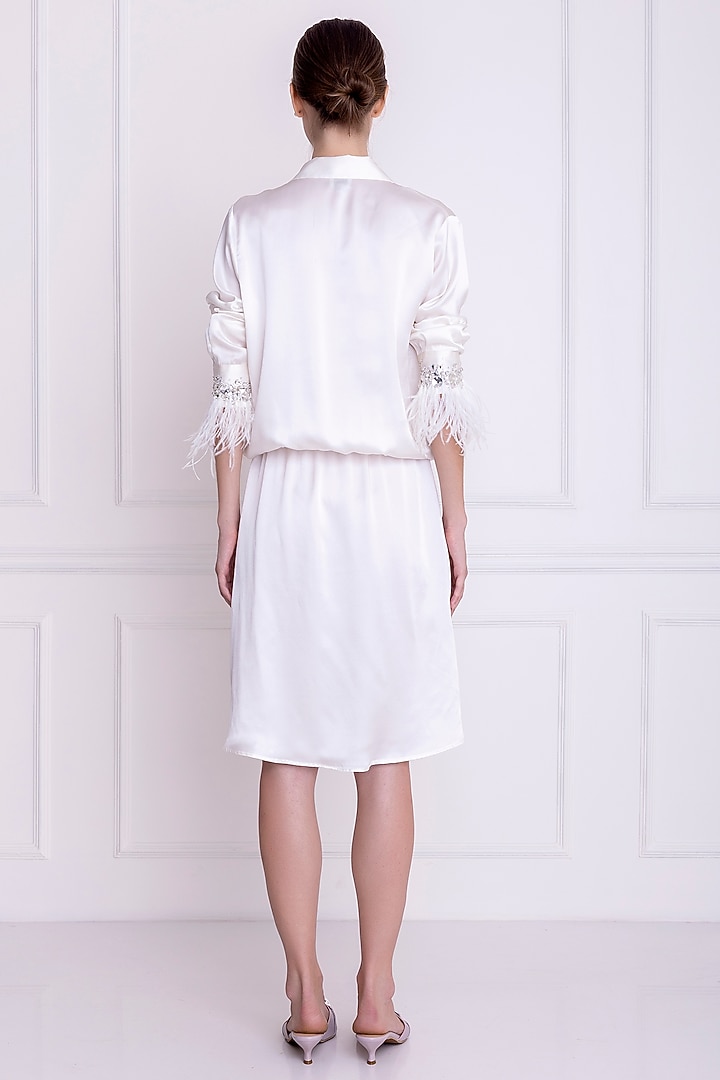 Ivory Silk Embroidered Cocktail Shirt Dress by Dilnaz Karbhary at Pernia's Pop Up Shop