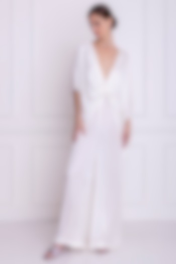 Ivory Modal Satin Jumpsuit by Dilnaz Karbhary at Pernia's Pop Up Shop