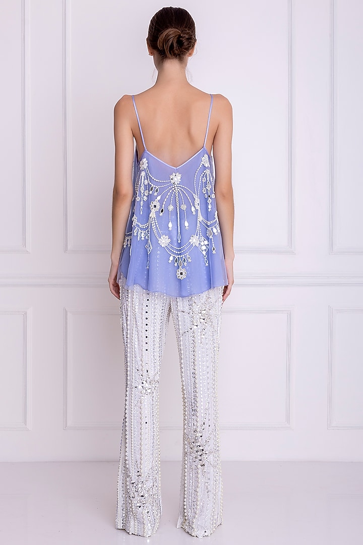Ivory Embellished Pants by Dilnaz Karbhary at Pernia's Pop Up Shop