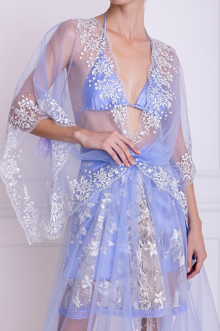 Periwinkle Lace Embellished Skirt by Dilnaz Karbhary
