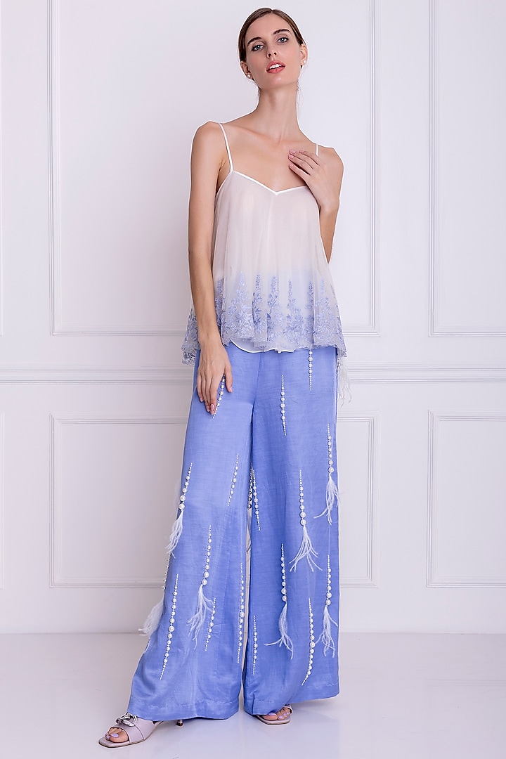 Ivory & Perwinkle Embroidered Camisole by Dilnaz Karbhary