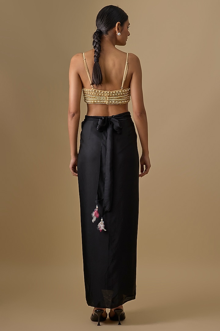 Black Blended Satin Draped Wrap Skirt by Dilnaz Karbhary at Pernia's Pop Up Shop