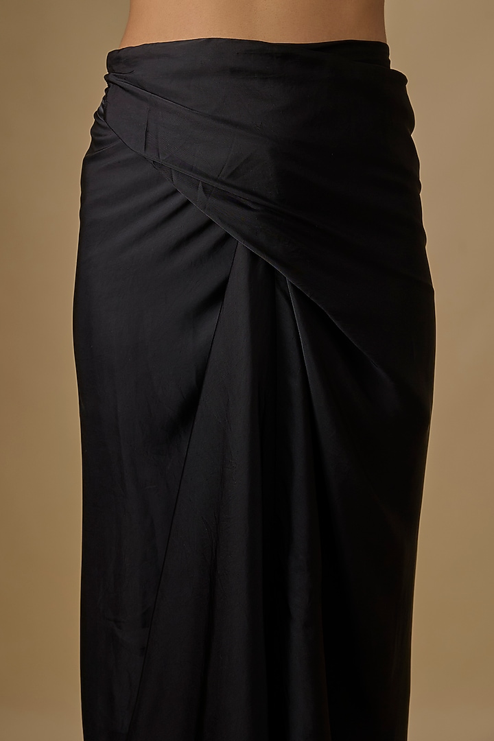 Black Blended Satin Draped Wrap Skirt by Dilnaz Karbhary at Pernia's Pop Up Shop