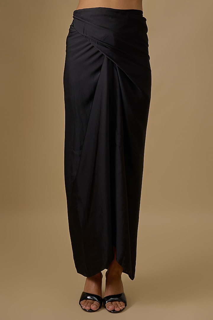 Black Blended Satin Draped Wrap Skirt by Dilnaz Karbhary at Pernia's Pop Up Shop