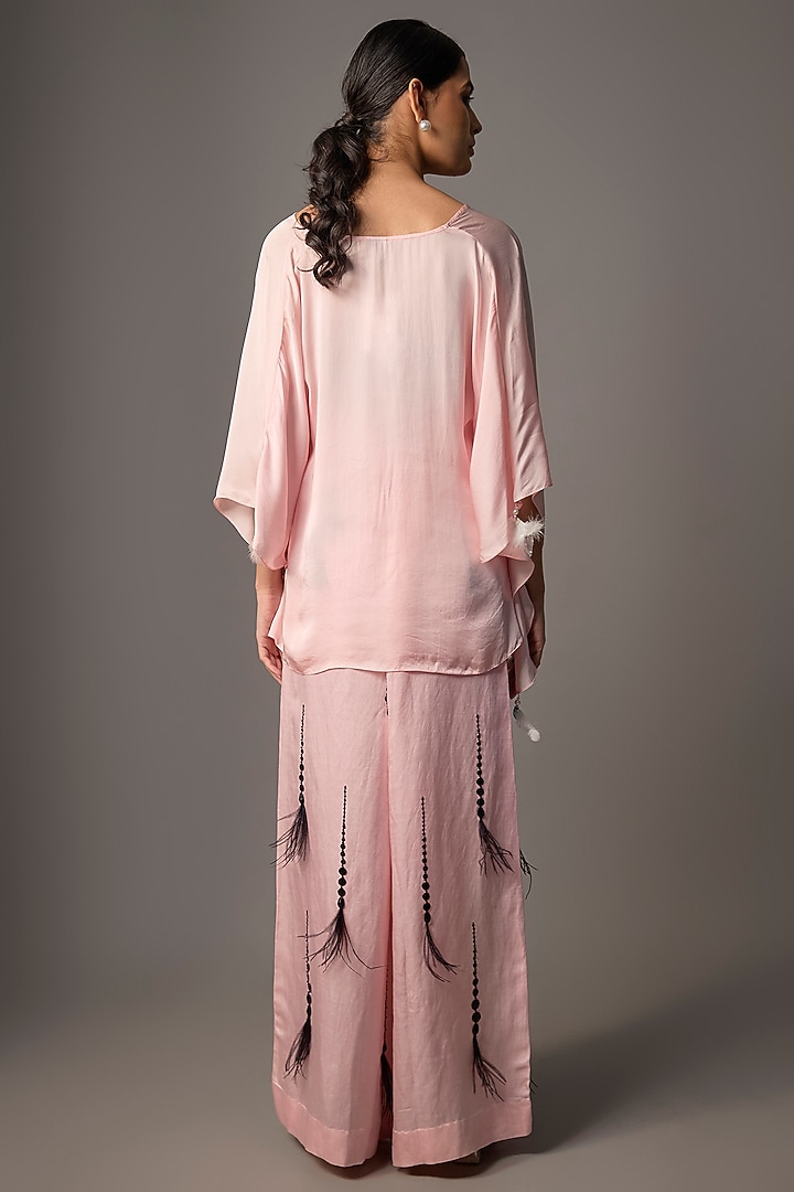 Peach Blended Satin Batwing Kaftan by Dilnaz Karbhary at Pernia's Pop Up Shop