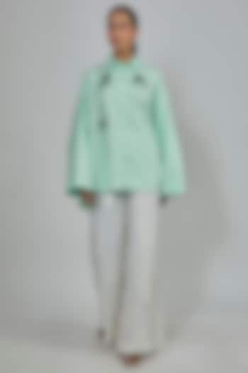 Aqua Blended Cotton Batwing Shirt by Dilnaz Karbhary at Pernia's Pop Up Shop