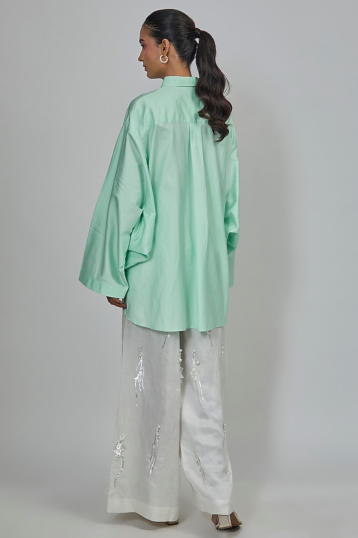 Aqua Blended Cotton Batwing Shirt by Dilnaz Karbhary at Pernia's Pop Up Shop