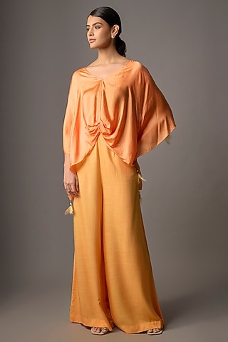 Sunset Orange Blended Satin Kaftan by Dilnaz Karbhary