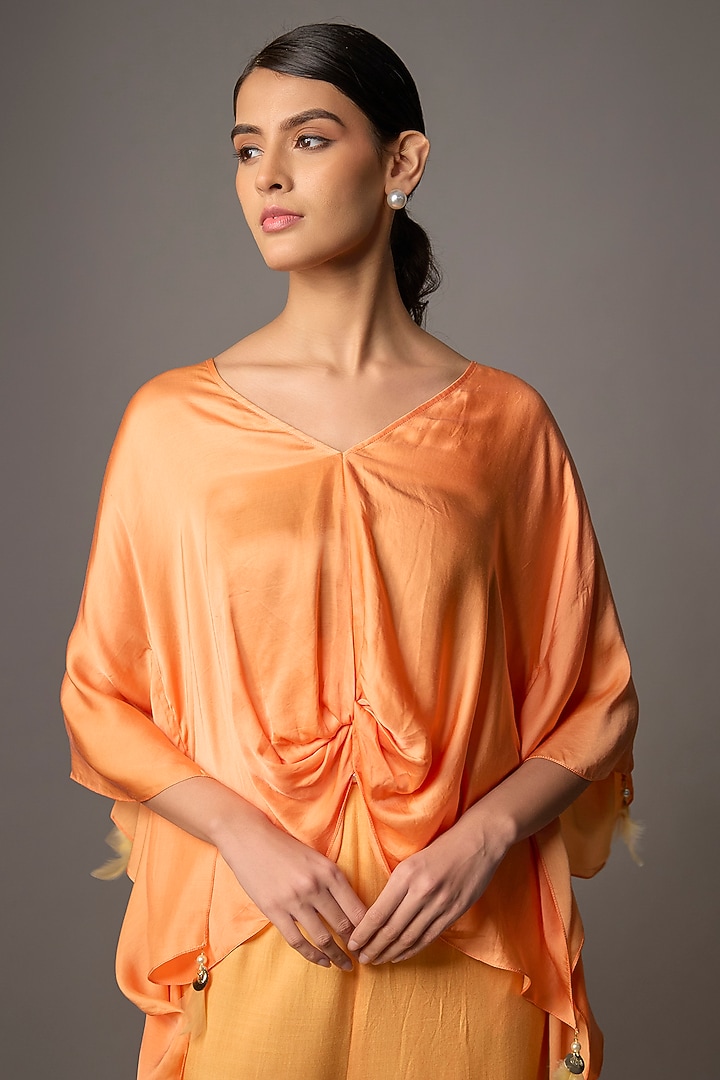 Sunset Orange Blended Satin Kaftan by Dilnaz Karbhary at Pernia's Pop Up Shop