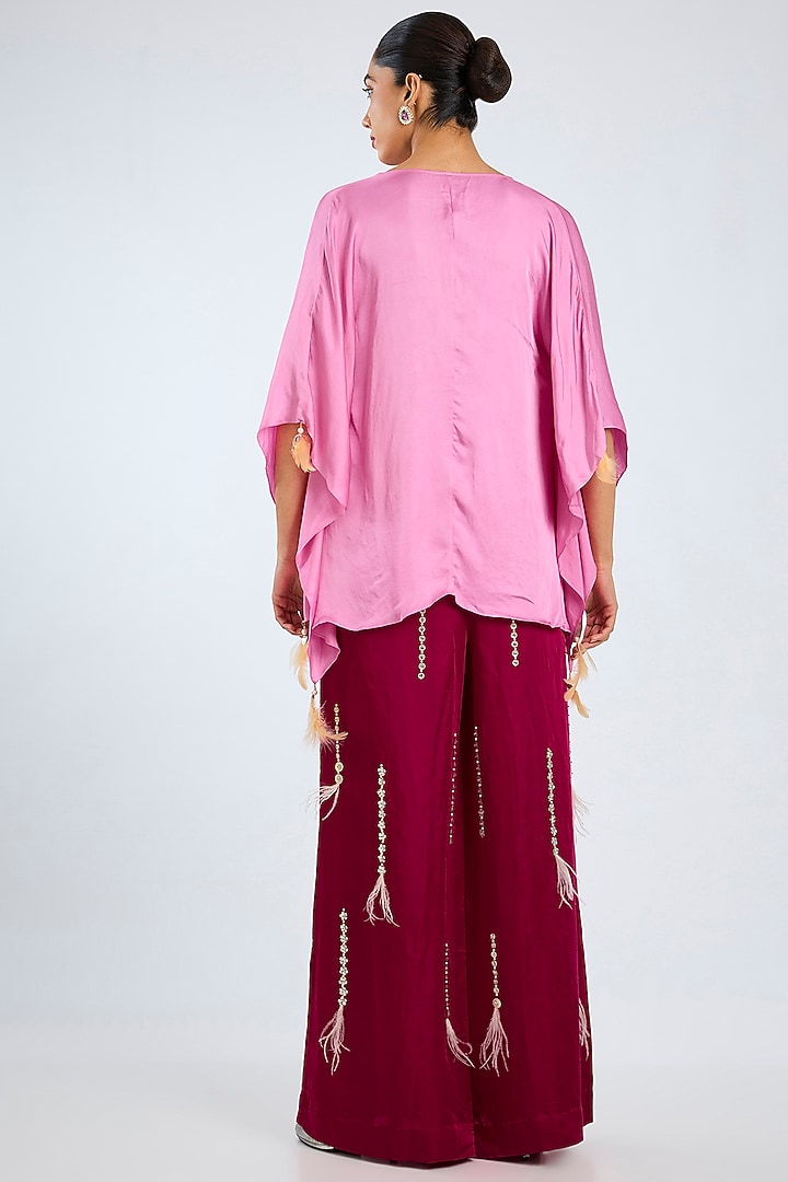 Pop Pink Blended Satin Draped Kaftan by Dilnaz Karbhary at Pernia's Pop Up Shop