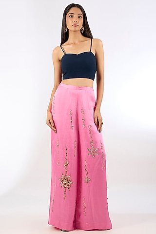 Pink Linen Pants by Dilnaz Karbhary