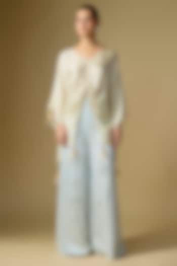 Light Blue Blended Linen Trousers by Dilnaz Karbhary at Pernia's Pop Up Shop