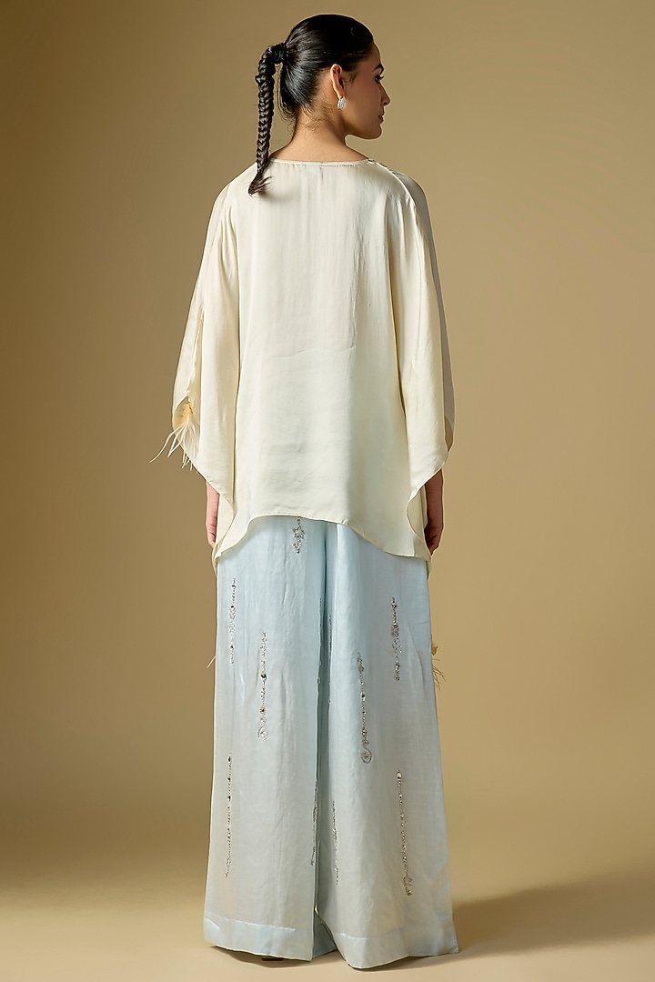 Light Blue Blended Linen Trousers by Dilnaz Karbhary at Pernia's Pop Up Shop