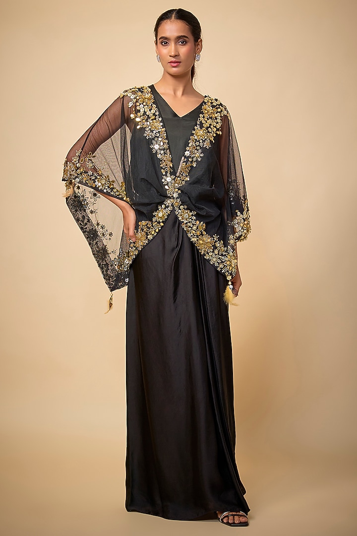 Black Net Kaftan by Dilnaz Karbhary at Pernia's Pop Up Shop