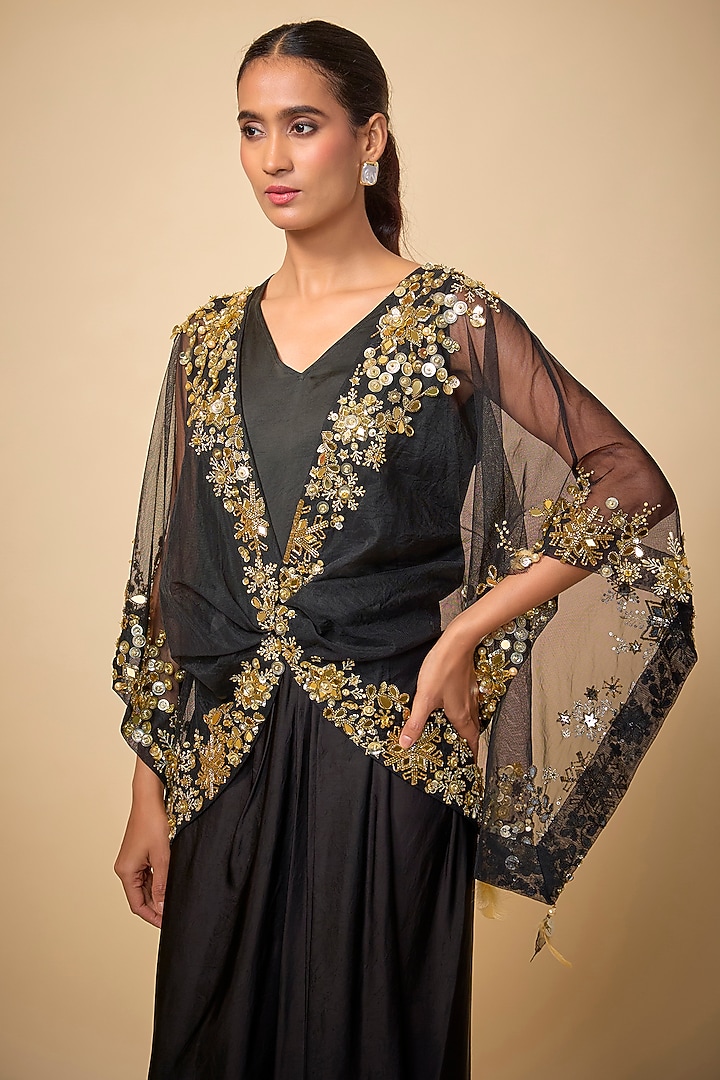 Black Net Kaftan by Dilnaz Karbhary at Pernia's Pop Up Shop