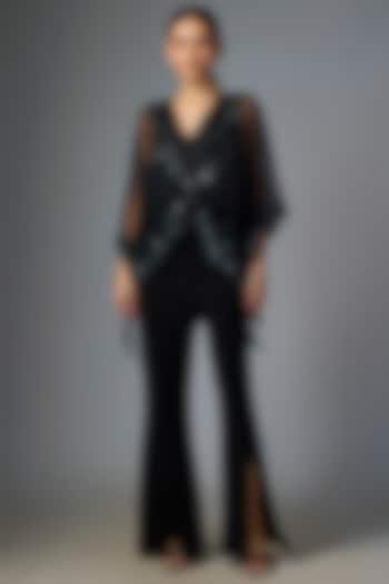 Black Net Sequins Embroidered Kaftan Top by Dilnaz Karbhary at Pernia's Pop Up Shop