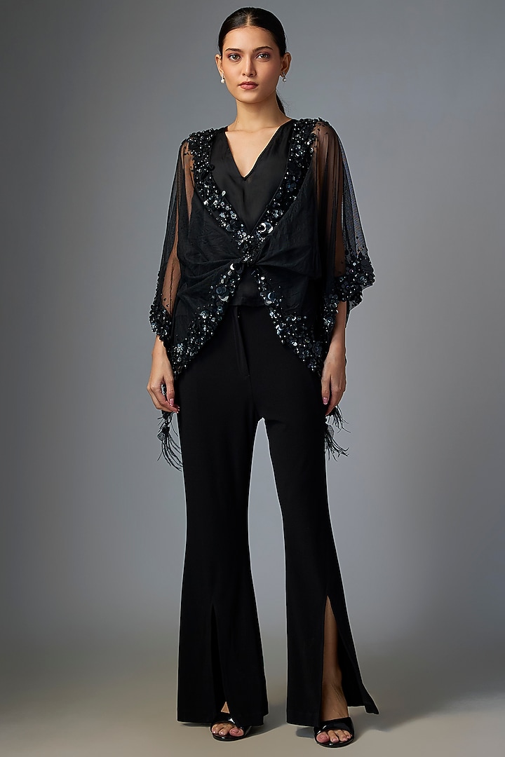 Black Net Sequins Embroidered Kaftan Top by Dilnaz Karbhary at Pernia's Pop Up Shop