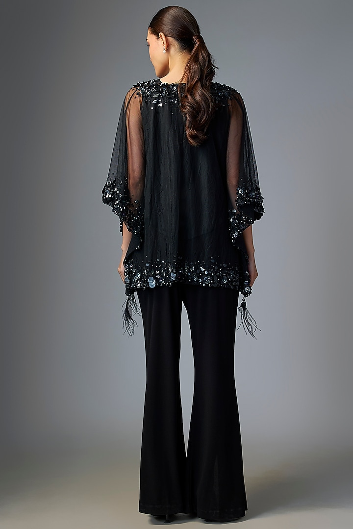 Black Net Sequins Embroidered Kaftan Top by Dilnaz Karbhary at Pernia's Pop Up Shop