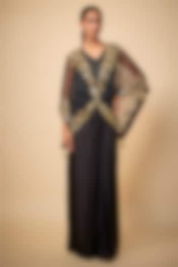 Black Blended Satin Draped Skirt by Dilnaz Karbhary at Pernia's Pop Up Shop