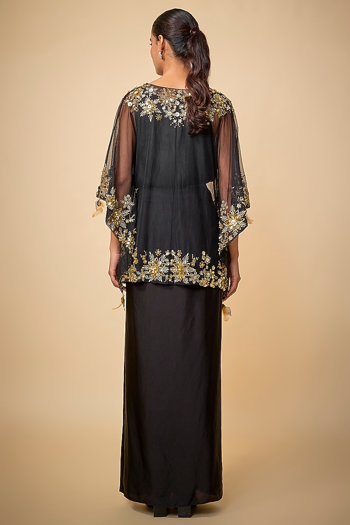 Black Blended Satin Draped Skirt by Dilnaz Karbhary at Pernia's Pop Up Shop