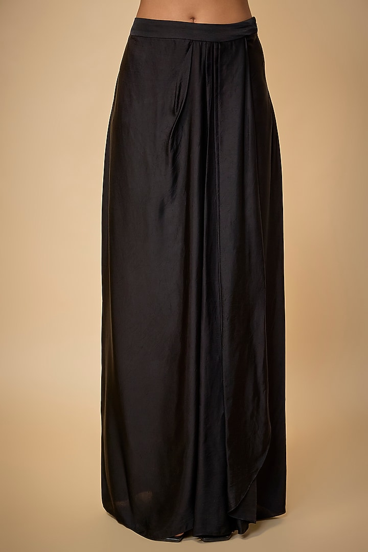 Black Blended Satin Draped Skirt by Dilnaz Karbhary at Pernia's Pop Up Shop