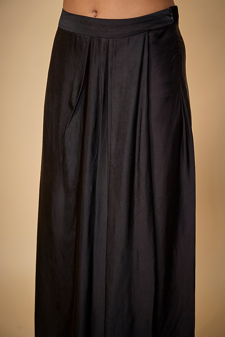 Black Blended Satin Draped Skirt by Dilnaz Karbhary at Pernia's Pop Up Shop