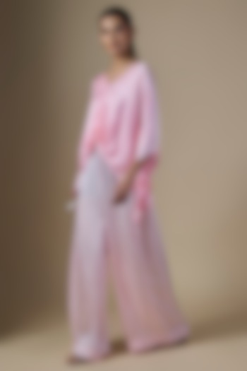 Pink Blended Satin Kaftan by Dilnaz Karbhary at Pernia's Pop Up Shop