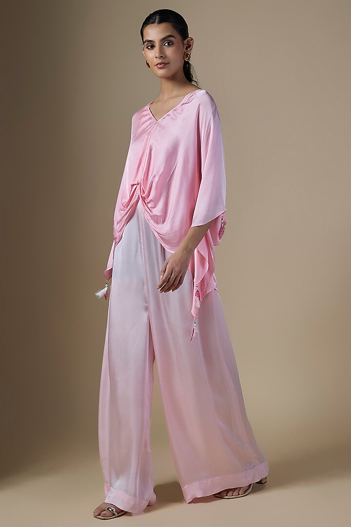 Pink Blended Satin Kaftan by Dilnaz Karbhary at Pernia's Pop Up Shop
