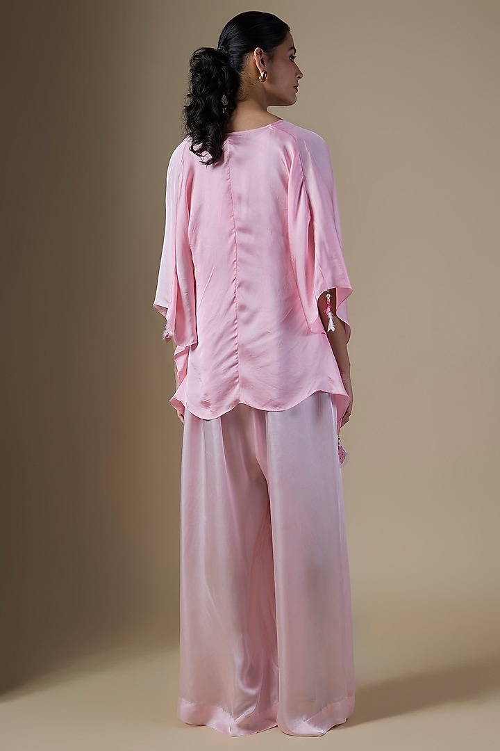 Pink Blended Satin Kaftan by Dilnaz Karbhary at Pernia's Pop Up Shop