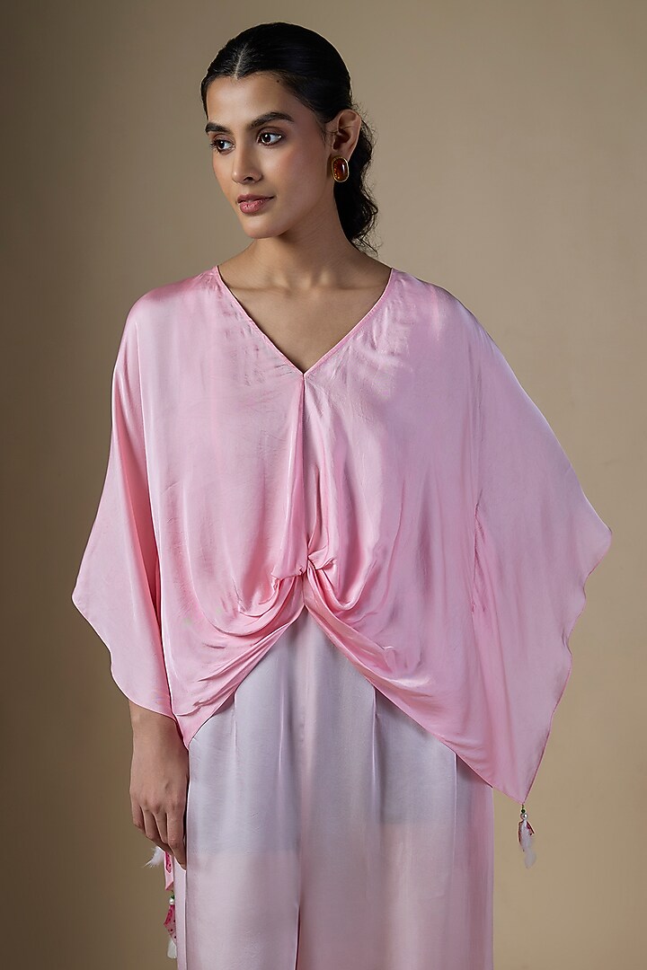 Pink Blended Satin Kaftan by Dilnaz Karbhary at Pernia's Pop Up Shop
