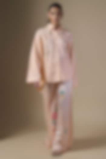 Peach Blended Linen Trousers by Dilnaz Karbhary at Pernia's Pop Up Shop