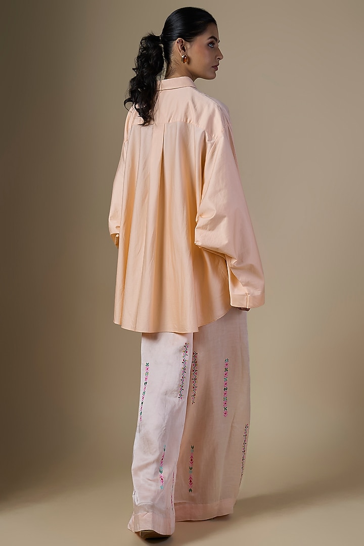 Peach Blended Linen Trousers by Dilnaz Karbhary at Pernia's Pop Up Shop