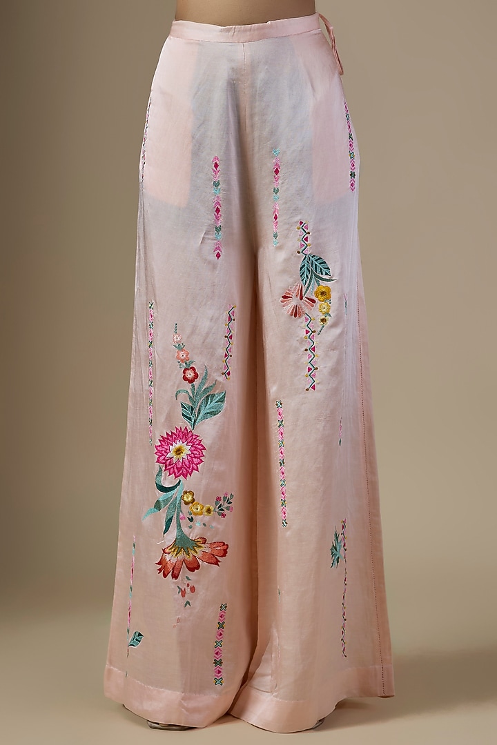 Peach Blended Linen Trousers by Dilnaz Karbhary at Pernia's Pop Up Shop
