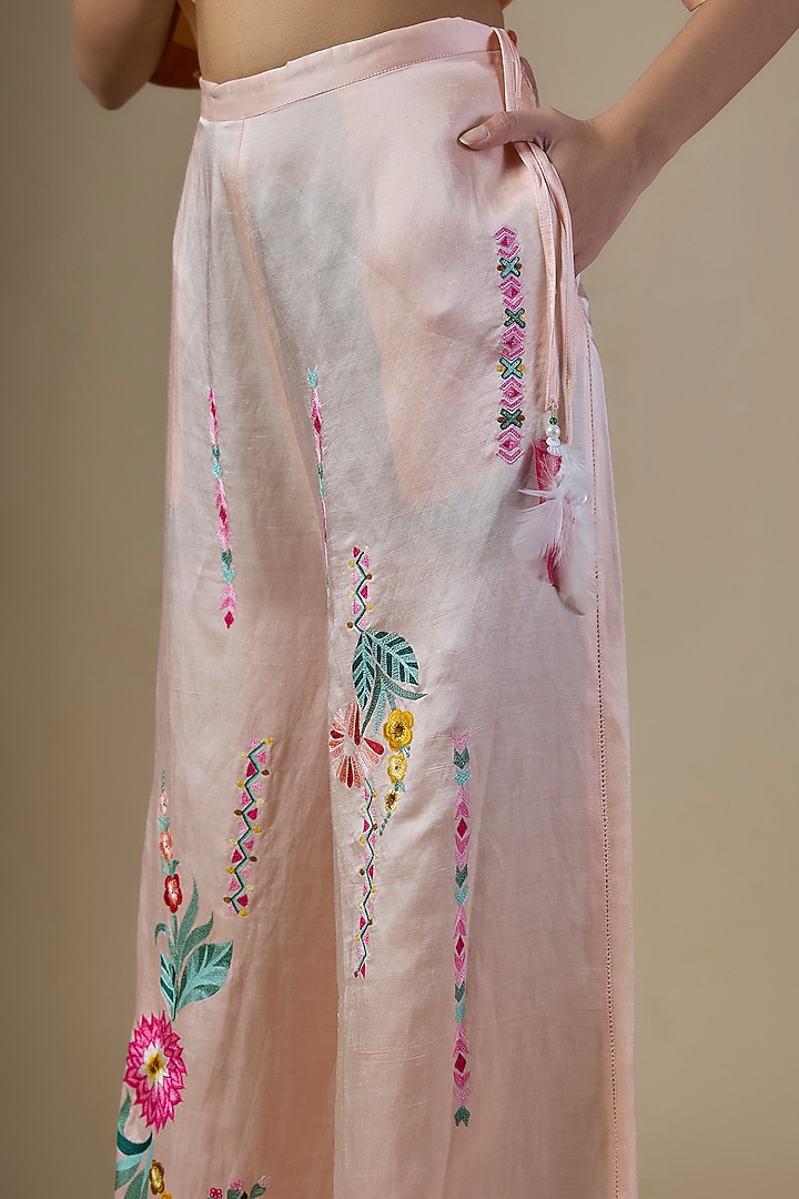 Peach Blended Linen Trousers by Dilnaz Karbhary at Pernia's Pop Up Shop