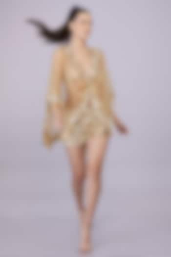 Gold Net Sequins Embroidered Kaftan by Dilnaz Karbhary at Pernia's Pop Up Shop