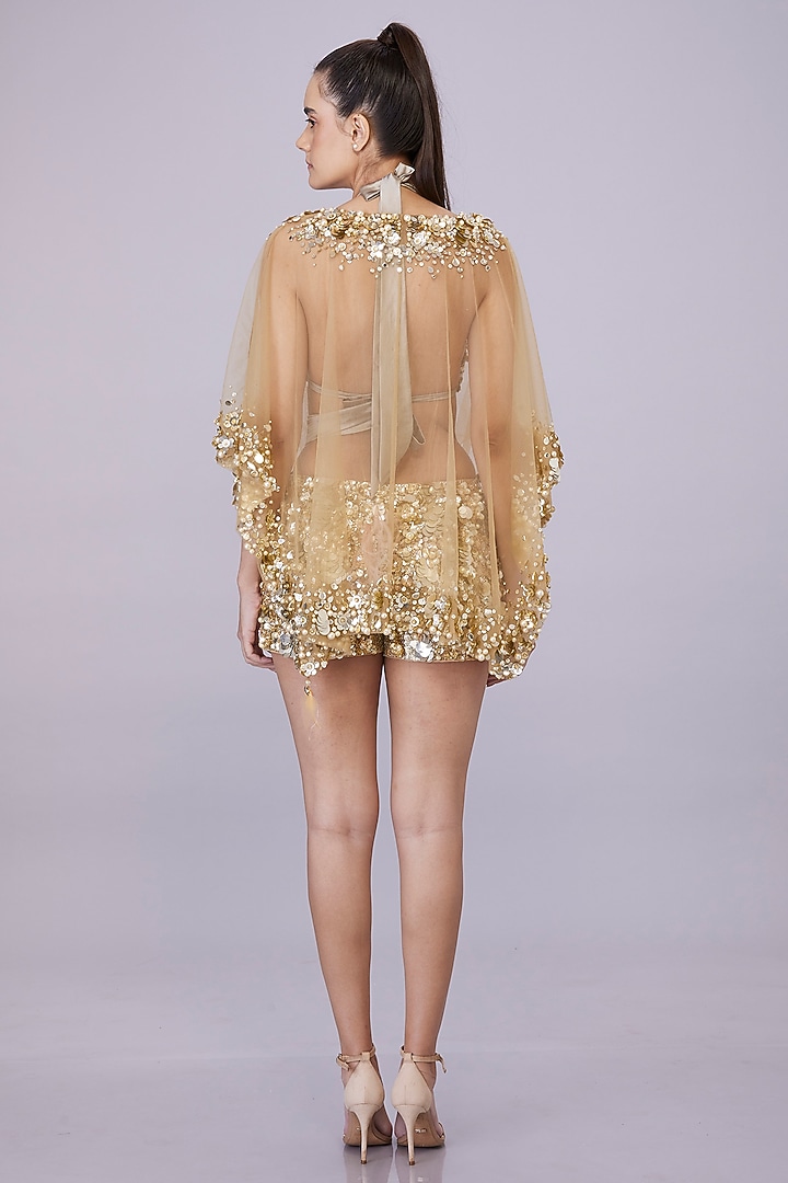 Gold Net Sequins Embroidered Kaftan by Dilnaz Karbhary at Pernia's Pop Up Shop