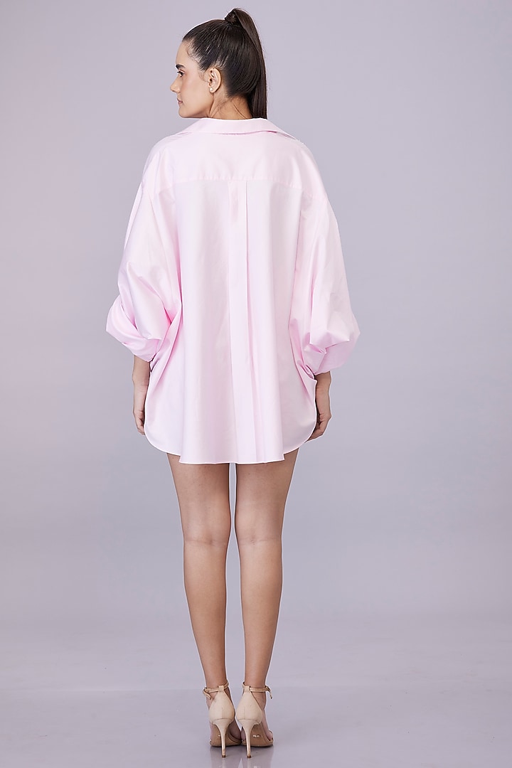 Light Pink Cotton Embroidered Shirt by Dilnaz Karbhary at Pernia's Pop Up Shop
