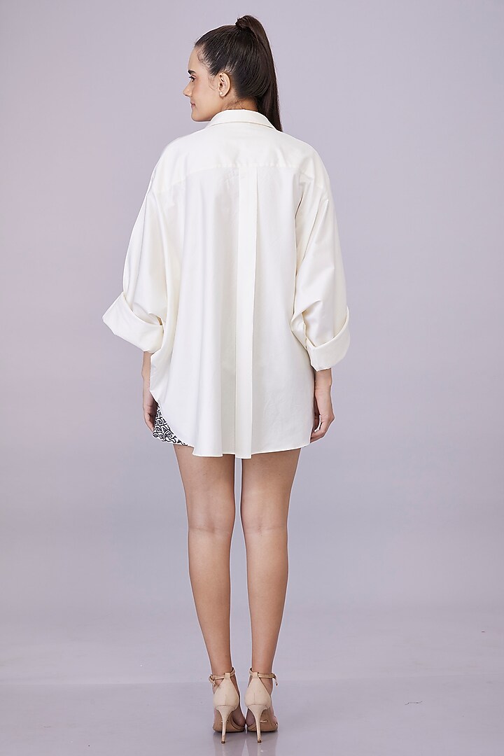 Light Cream Blended Cotton Cutwork Embroidered Shirt by Dilnaz Karbhary at Pernia's Pop Up Shop