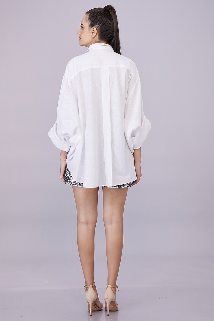 White Blended Linen Gara Hand Embroidered Shirt by Dilnaz Karbhary at Pernia's Pop Up Shop