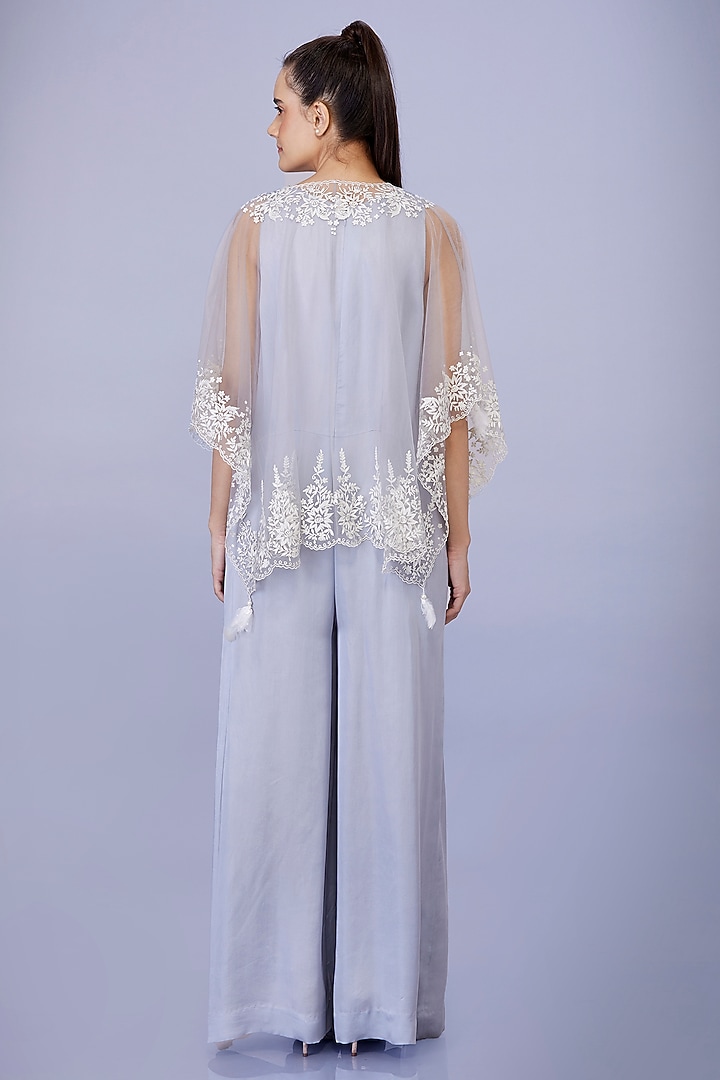 Light Grey Blended Satin Jumpsuit With Kaftan by Dilnaz Karbhary at Pernia's Pop Up Shop
