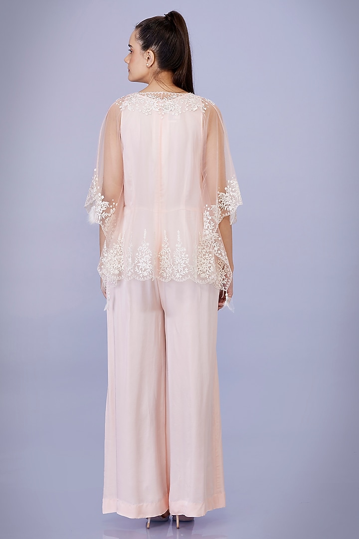 Light Peach Blended Satin Jumpsuit With Kaftan by Dilnaz Karbhary at Pernia's Pop Up Shop